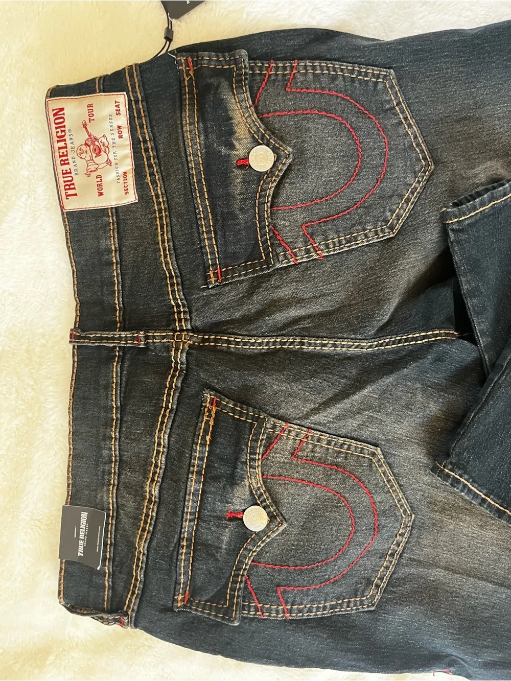 True Religion Ricky Jeans in Dark Blue with Red Stitching 34x34 NWT